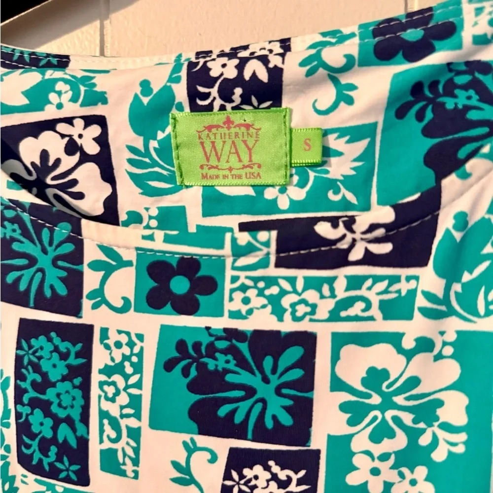 Katherine Way Blue Hawaiian Floral Dress, Size S